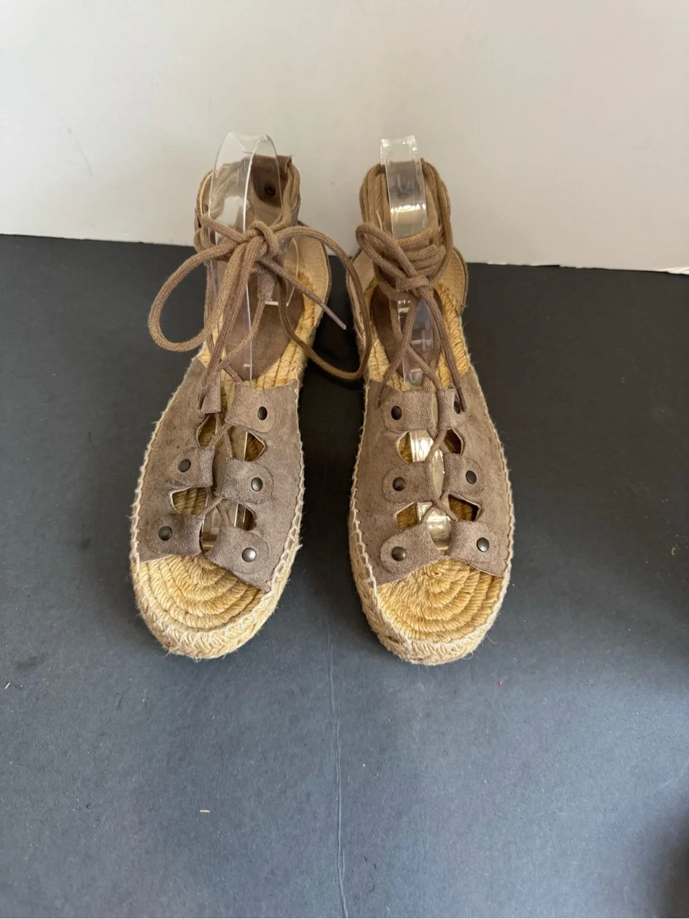 Soludos Ghillie Suede Platform Espadrille Leather Sandals size 6